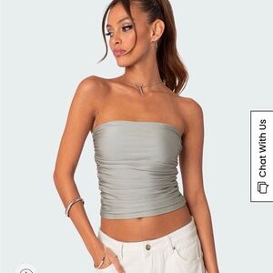 Edikted Silver Maxeen Shiny Gathered Tube Top
